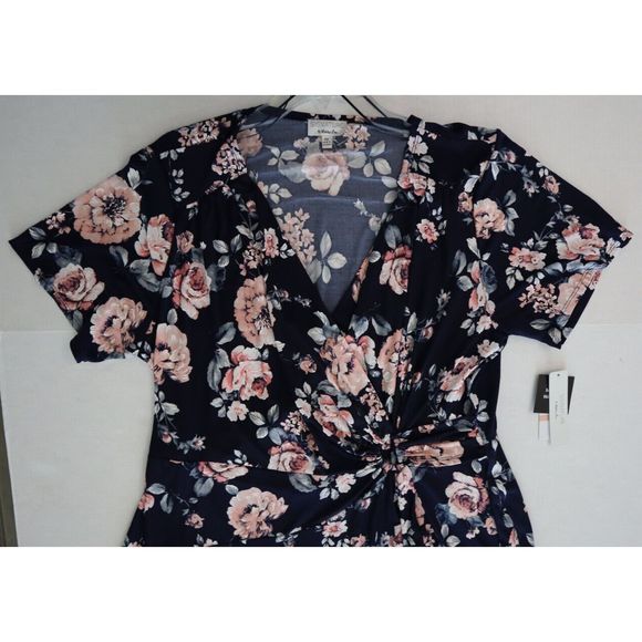 Signature x Robbie Bee Women's Plus Sz 2XL Navy Floral Print Midi Wrap Dress - Picture 7 of 12